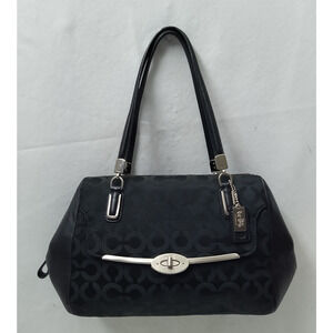 Coach Madison Black Canvas Double Handles Turnlock Zipper Satchel Bag